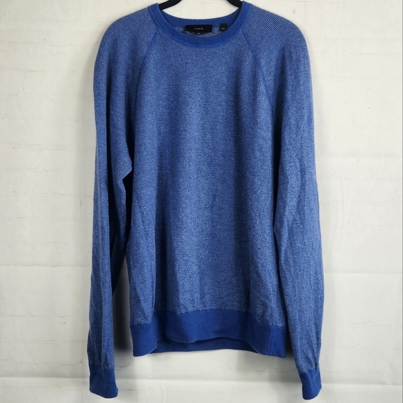 Vince Men’s Preppy Casual Birdseye Wool Cashmere Raglan Crew Sweater Blue Medium - Picture 4 of 12